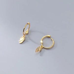 925 Silver Feather Hoop Earrings 14K for Women Party Jewelry Punk Accessory