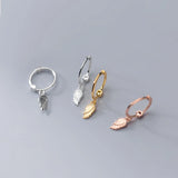 925 Silver Feather Hoop Earrings 14K for Women Party Jewelry Punk Accessory