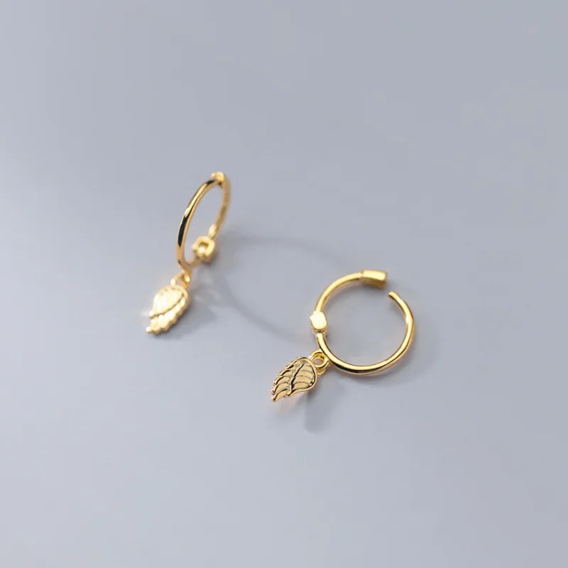 925 Silver Feather Hoop Earrings 14K for Women Party Jewelry Punk Accessory
