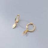 925 Silver Feather Hoop Earrings 14K for Women Party Jewelry Punk Accessory