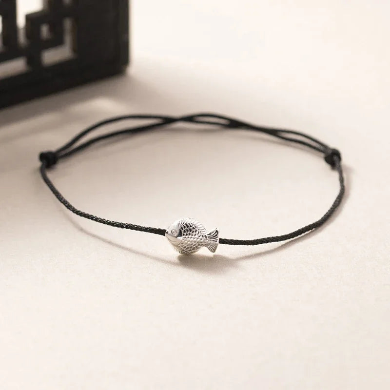925 Silver Fish Red Rope Bracelet Women's Animal Jewelry
