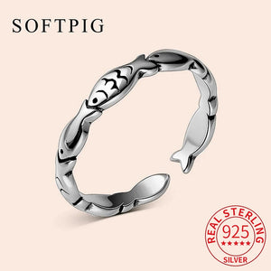 925 Silver Fish Stack Animal Ring For Women Fine Jewelry