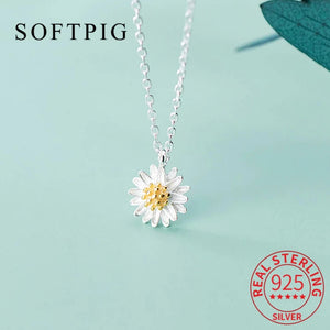 925 Sterling Silver Flower Pendant Choker Necklace for Women