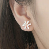 925 Sterling Silver Flower Stud Earrings For Woman Party Plant Jewelry