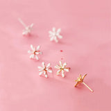925 Sterling Silver Flower Stud Earrings For Woman Party Plant Jewelry