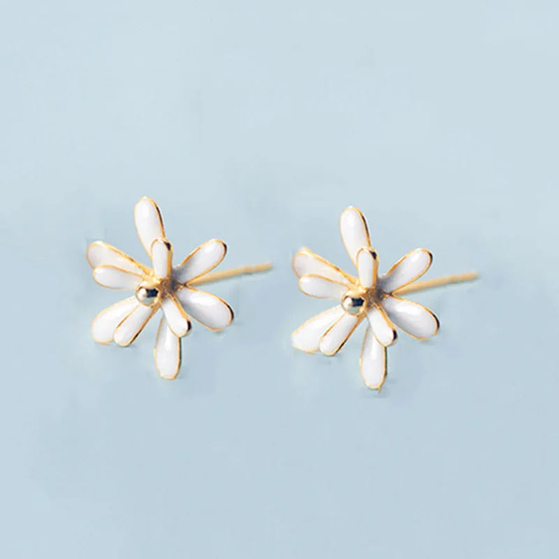 925 Sterling Silver Flower Stud Earrings For Woman Party Plant Jewelry