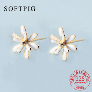 925 Sterling Silver Flower Stud Earrings For Woman Party Plant Jewelry