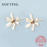 925 Sterling Silver Flower Stud Earrings For Woman Party Plant Jewelry