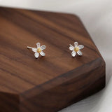 925 Silver Flower Stud Earrings Women Fine Jewelry