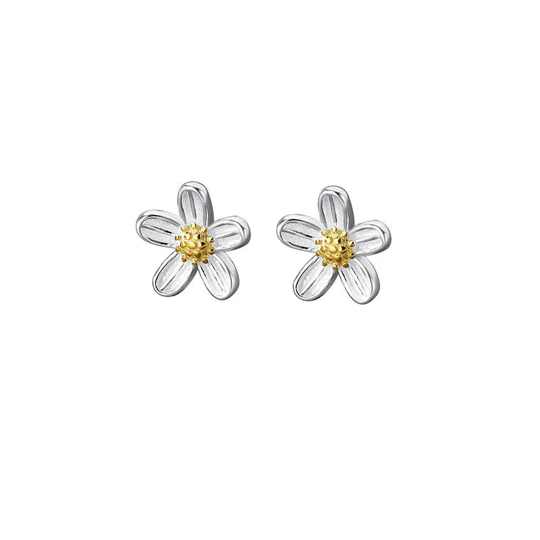 925 Silver Flower Stud Earrings Women Fine Jewelry