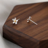 925 Silver Flower Stud Earrings Women Fine Jewelry