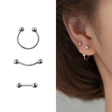 925 Silver Geometric Bead Stud Earrings Punk Jewelry