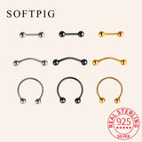 925 Silver Geometric Bead Stud Earrings Punk Jewelry