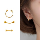 925 Silver Geometric Bead Stud Earrings Punk Jewelry