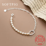 925 Silver Geometric Pearl Chain Bracelet Fine Jewelry