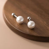 925 Sterling Silver Geometric Round Bead Pearl Stud Earrings For Women