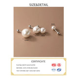 925 Sterling Silver Geometric Round Bead Pearl Stud Earrings For Women