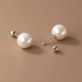 925 Sterling Silver Geometric Round Bead Pearl Stud Earrings For Women