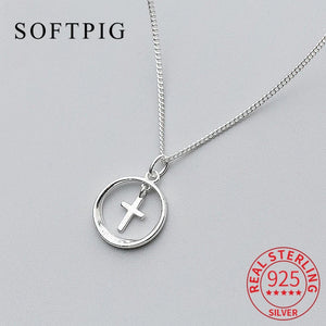 925 Silver Geometric Cross Pendant Necklace Fine Jewelry