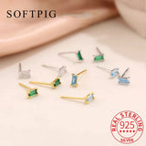 925 Silver Zircon Square Stud Earrings - Women's Jewelry