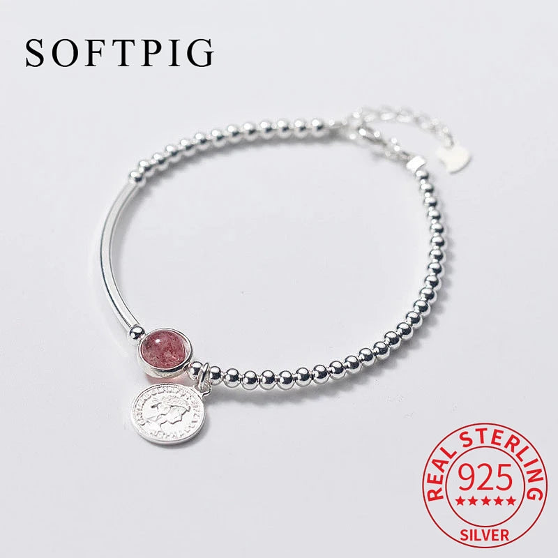 Gothic Disc Pendant Bracelet with Strawberry Crystal - Fine Jewelry