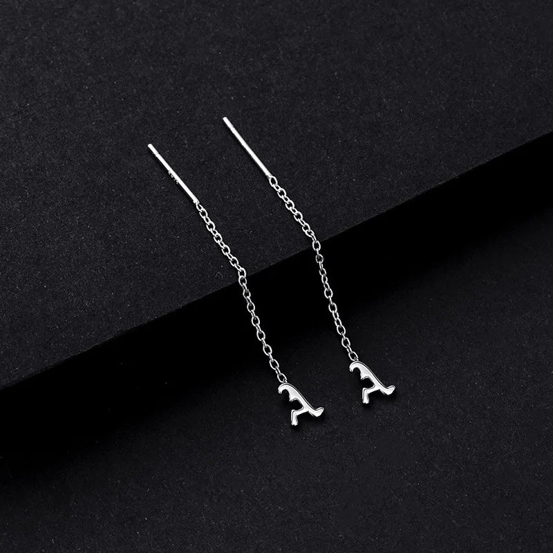 925 Silver Letter Tassel Drop Earrings Women Minimalist Jewelry