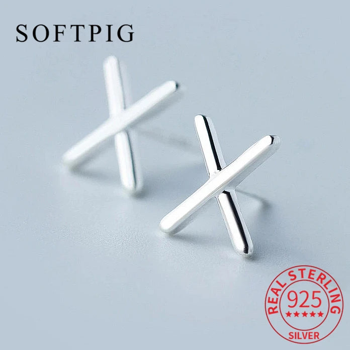 925 Silver Letter X Stud Earrings for Women