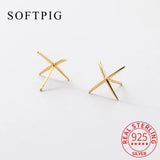 925 Silver Line Cross 18K Stud Earrings For Women Punk Fine Jewelry