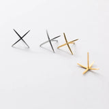 925 Silver Line Cross 18K Stud Earrings For Women Punk Fine Jewelry