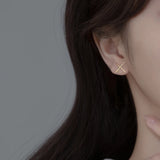 925 Silver Line Cross 18K Stud Earrings For Women Punk Fine Jewelry