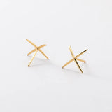 925 Silver Line Cross 18K Stud Earrings For Women Punk Fine Jewelry