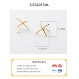 925 Silver Line Cross 18K Stud Earrings For Women Punk Fine Jewelry