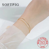 925 Silver Minimalist Bracelet Double Chain Fine Jewelry Bijoux