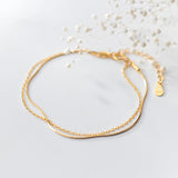 925 Silver Minimalist Bracelet Double Chain Fine Jewelry Bijoux