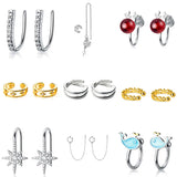 925 Sterling Silver Geometric Clip Earrings for Women