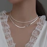 925 Sterling Silver Geometric Wide Snake Chain Necklace For Women