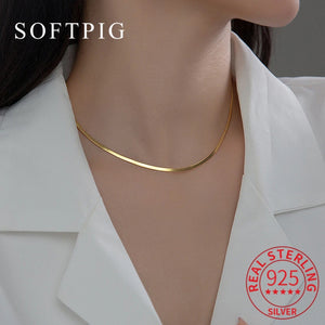925 Sterling Silver Geometric Wide Snake Chain Necklace For Women