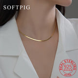 925 Sterling Silver Geometric Wide Snake Chain Necklace For Women