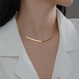925 Sterling Silver Geometric Wide Snake Chain Necklace For Women