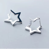 925 Silver Hollow Star Hoop Earrings Classic Jewelry
