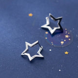 925 Silver Hollow Star Hoop Earrings Classic Jewelry