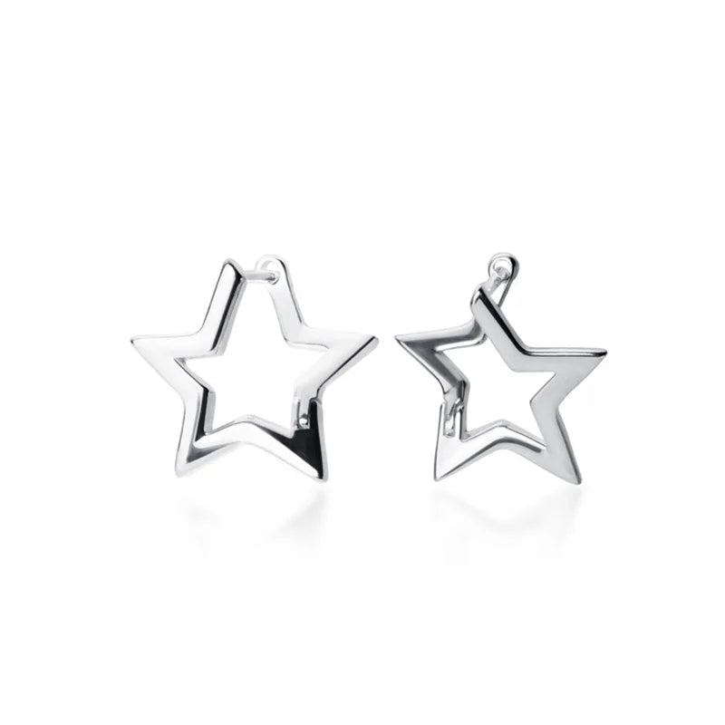 925 Silver Hollow Star Hoop Earrings Classic Jewelry