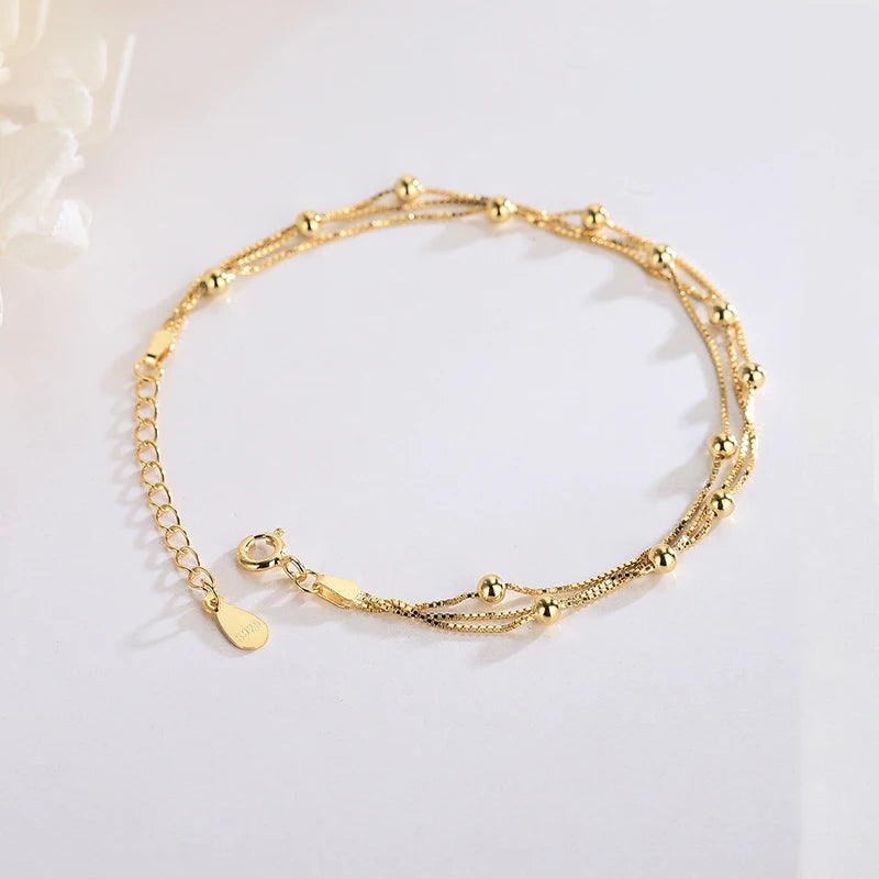 925 Silver Bead Chain Bracelet Women's Fashion Jewelry