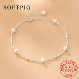 925 Sterling Silver Pearl Bead Chain Bracelet Women Classic Fine Jewelry