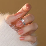 925 Silver Pearl Double Line Adjustable Ring for Women Classic Jewelry