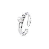 925 Silver Pearl Double Line Adjustable Ring for Women Classic Jewelry