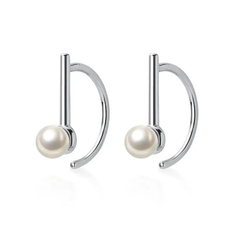 925 Silver Pearl Hoop Earrings For Women Fine Jewelry