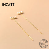 925 Silver Pearl Letter T Chain Tassel Hoop Earrings for Women Punk Jewelry