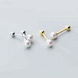 925 Silver Pearl Bead Stud Earrings Women Fine Jewelry Party Minimalist