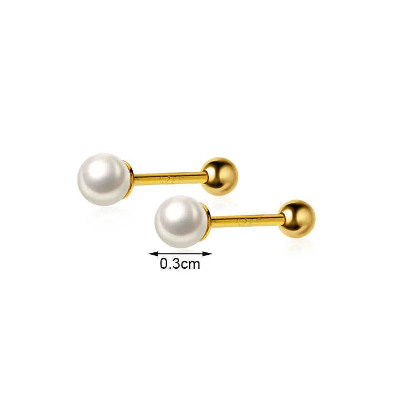 925 Silver Pearl Bead Stud Earrings Women Fine Jewelry Party Minimalist